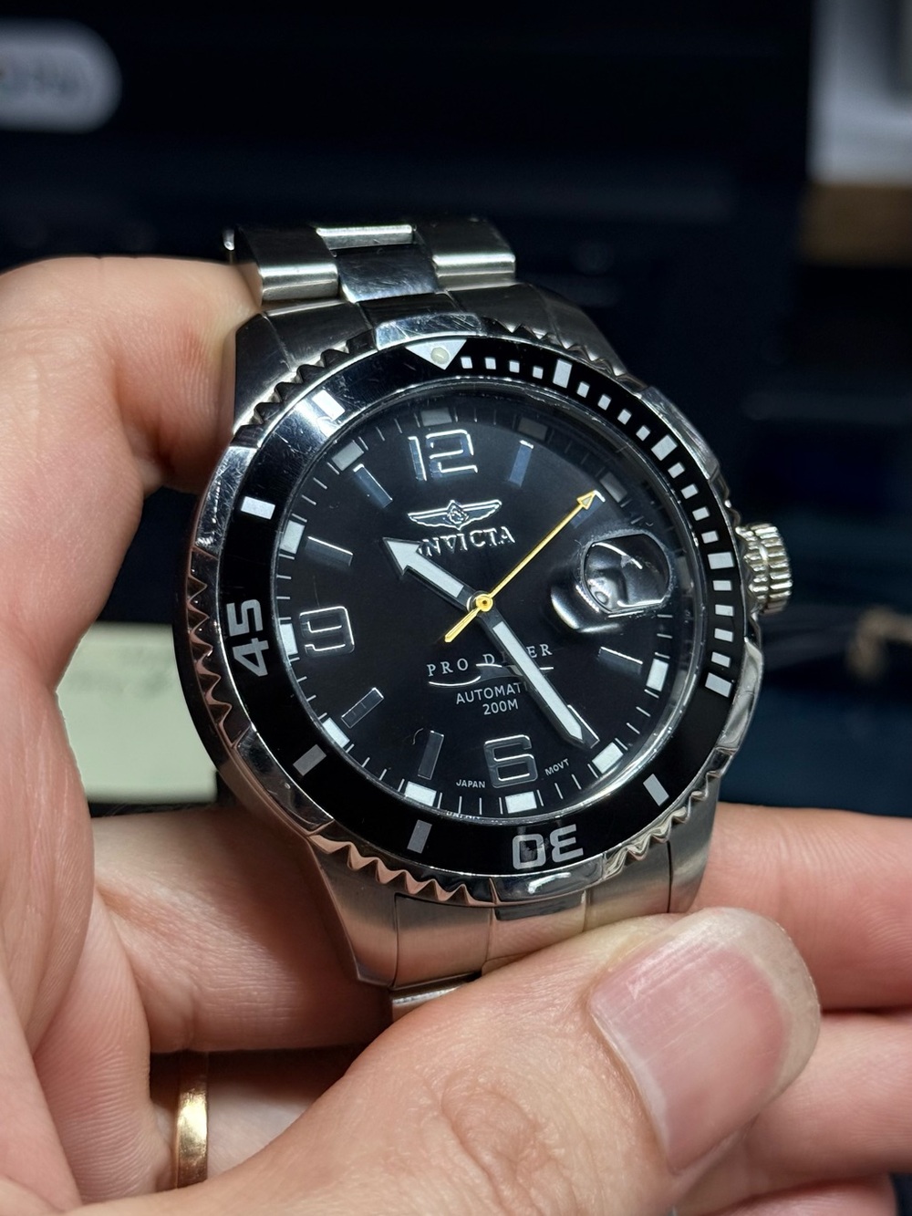 Invicta Automatic Black Dial Stainless Steel Diver Watch